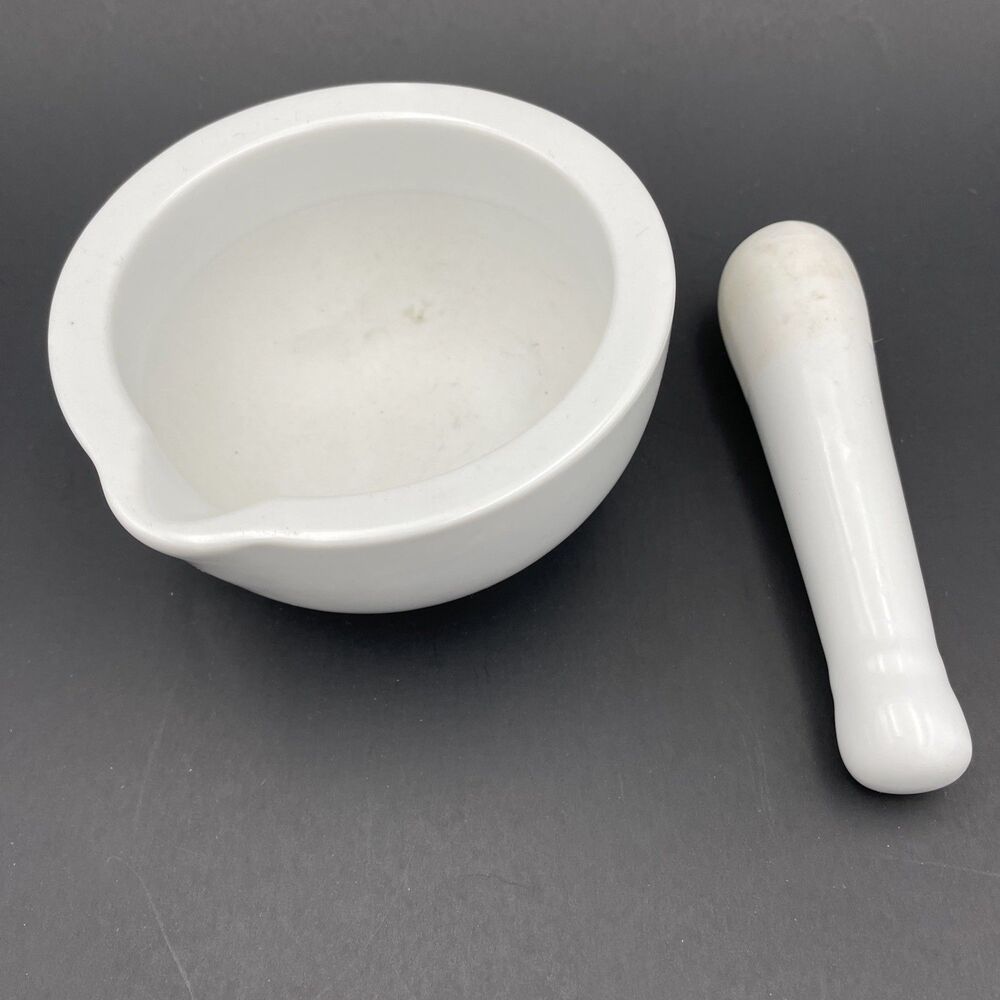 Vintage Porcelain/Ceramic Mortar and Pestle - White - Small 3.5" - Picture 3 of 9